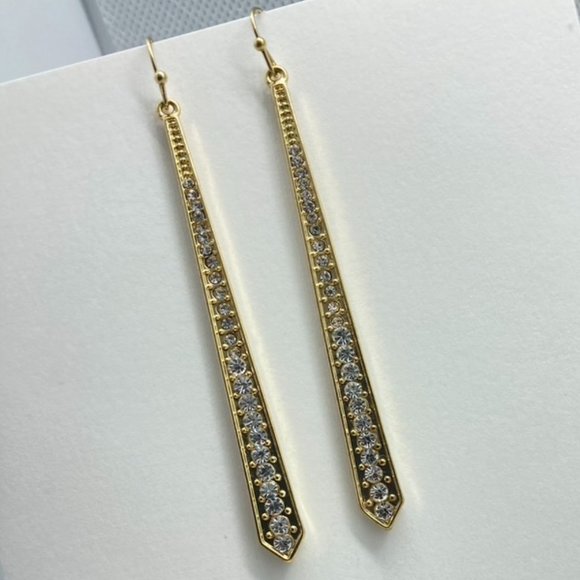 Jewelry - 💜BOGO💜 Long gold-tone rhinestone dangle earrings